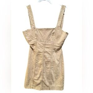 Beige Denim Mini Pinafore Dress with Open Back with Buckle
